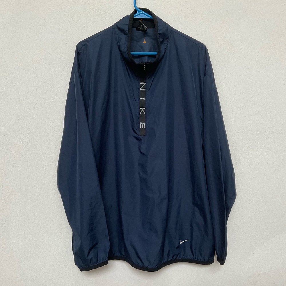 Nike Navy Blue, Black Trim Quarter Zip Windbreaker Jacket Size XL Outerwear